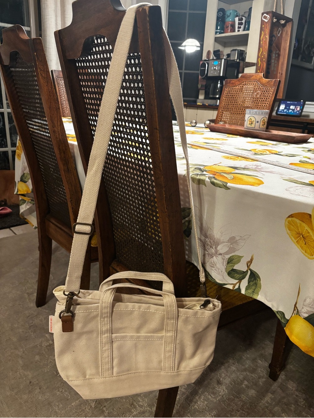 Canvas Shoulder Tote Bag in Natural Beige - Crossbody Strap